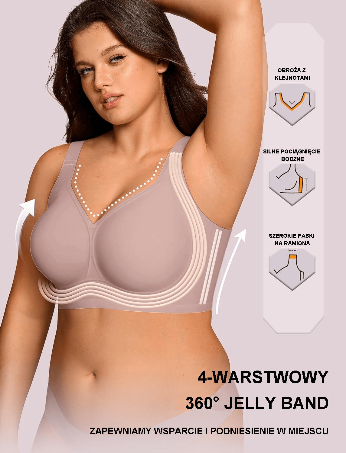 Biustonosz żelowy bez fiszbin damski, plus size, bezszwowy, zapewniający pełne wsparcie, wygodny biustonosz push-up bez fiszbin w stylu T-shirt