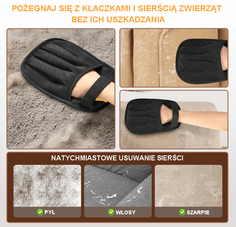 Rękawica do usuwania sierści zwierząt dla kotów i psów, ulepszone pięciopalczaste elektrostatyczne rękawice do usuwania sierści zwierząt, wielokrotnego użytku magiczna szczotka do usuwania sierści zwierząt do prania, na kanapę, dywan, fotel samochodowy