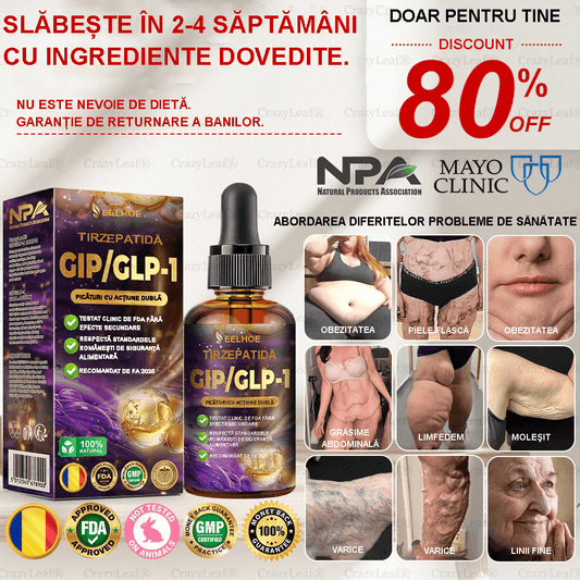 Clinica Cleveland și Mayo | Picături Tirzepatide GIP/GLP-1 cu acțiune dublă pentru slăbit și îmbunătățirea sănătății (Arzător de grăsimi de calitate alimentară – Dezvoltat de Societatea pentru Obezitate)